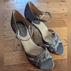 Cole Haan Pewter & Gold Peep Toe Heels